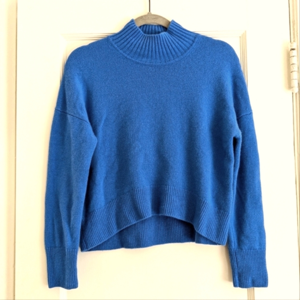 ME+EM high neck curved hem sweater in Delft Blue